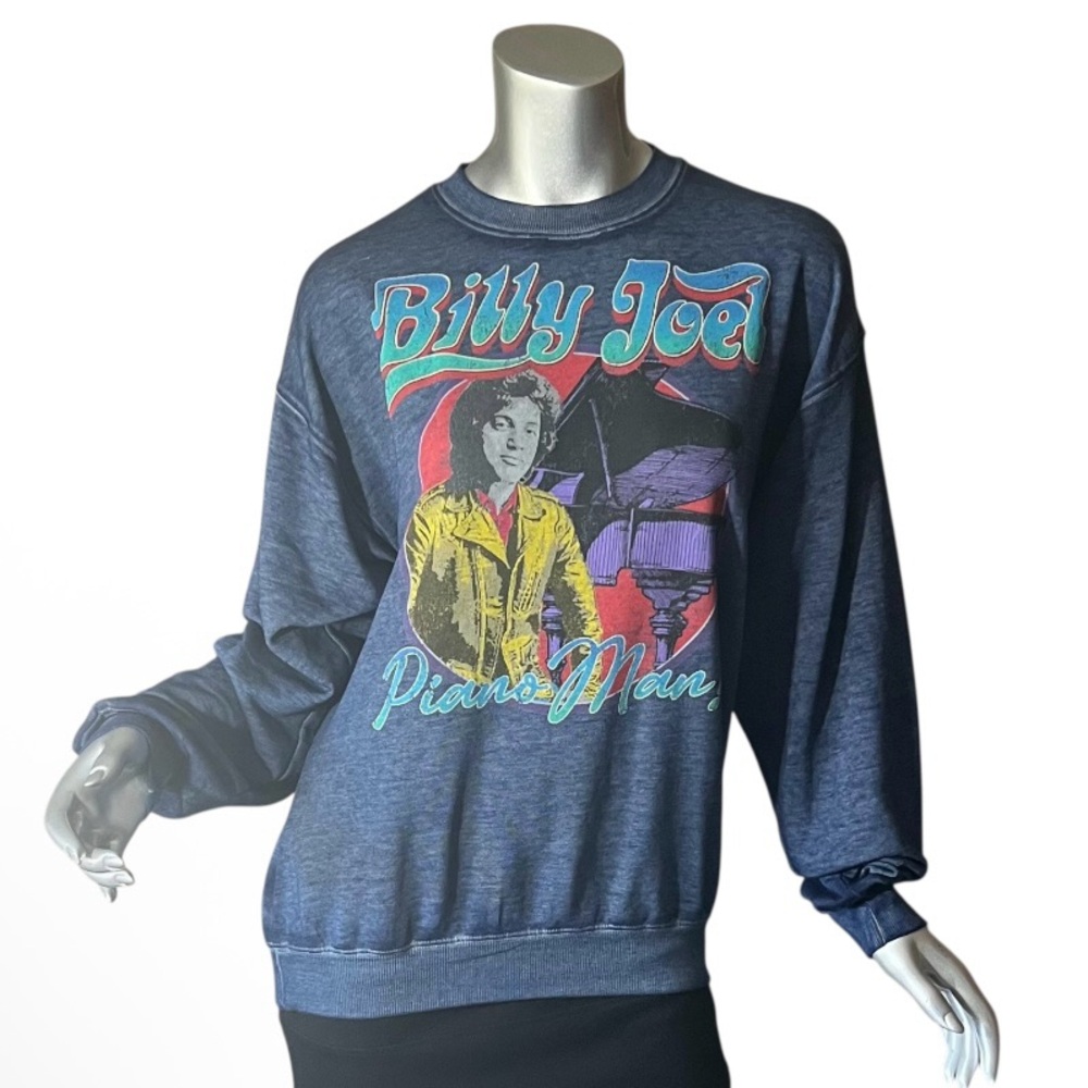 Billy Joel Sweatshirt Women’s XS Blue Graphic Print Pullover Crew Neck NEW!